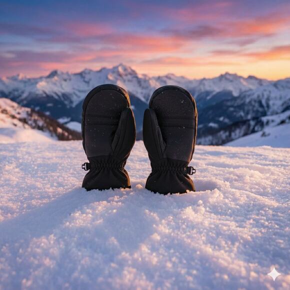 New Men’s Ski Mittens Size Large – Black Zipper Heat Pocket Insulated Warm - Picture 4 of 5